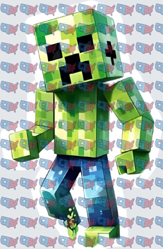 Green Pixel Block Creeper Character Walking Pose (DTF)