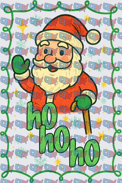 Retro Santa Claus Ho Ho Ho Green Glitter (DTF)