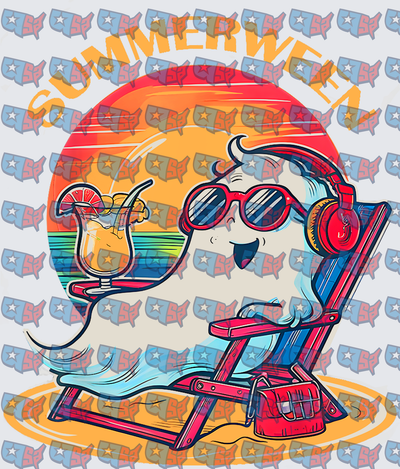 Summerween Ghost Relaxing On Beach Chair (DTF)