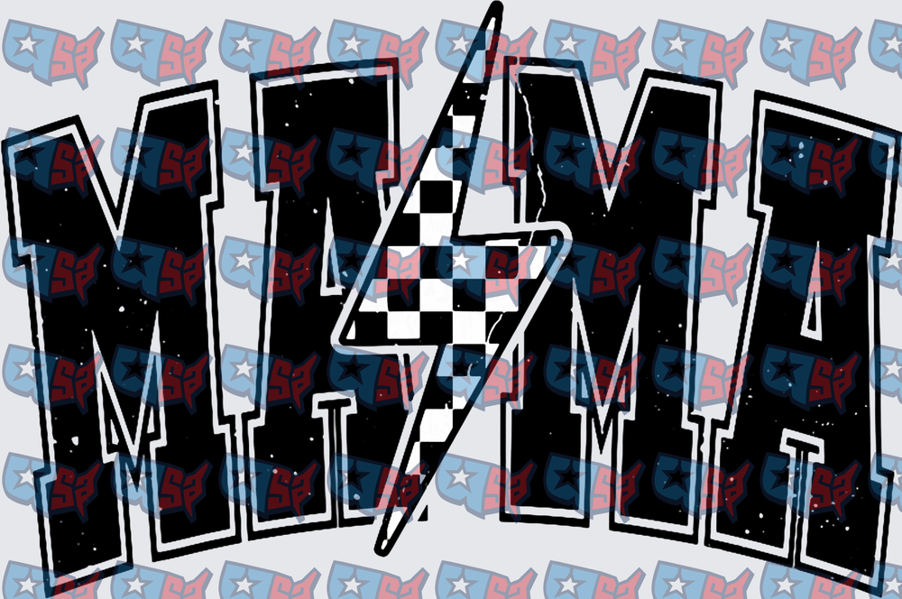 Mama Checkered Lightning Bolt Racing Letters (DTF)