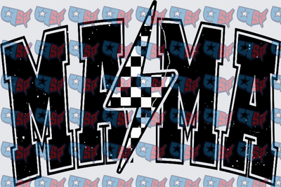 Mama Checkered Lightning Bolt Racing Letters (DTF)