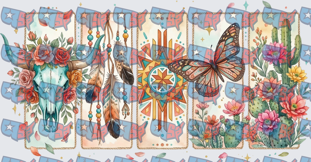 Boho Western Tarot Cards Bull Skull Butterfly Cactus (DTF)