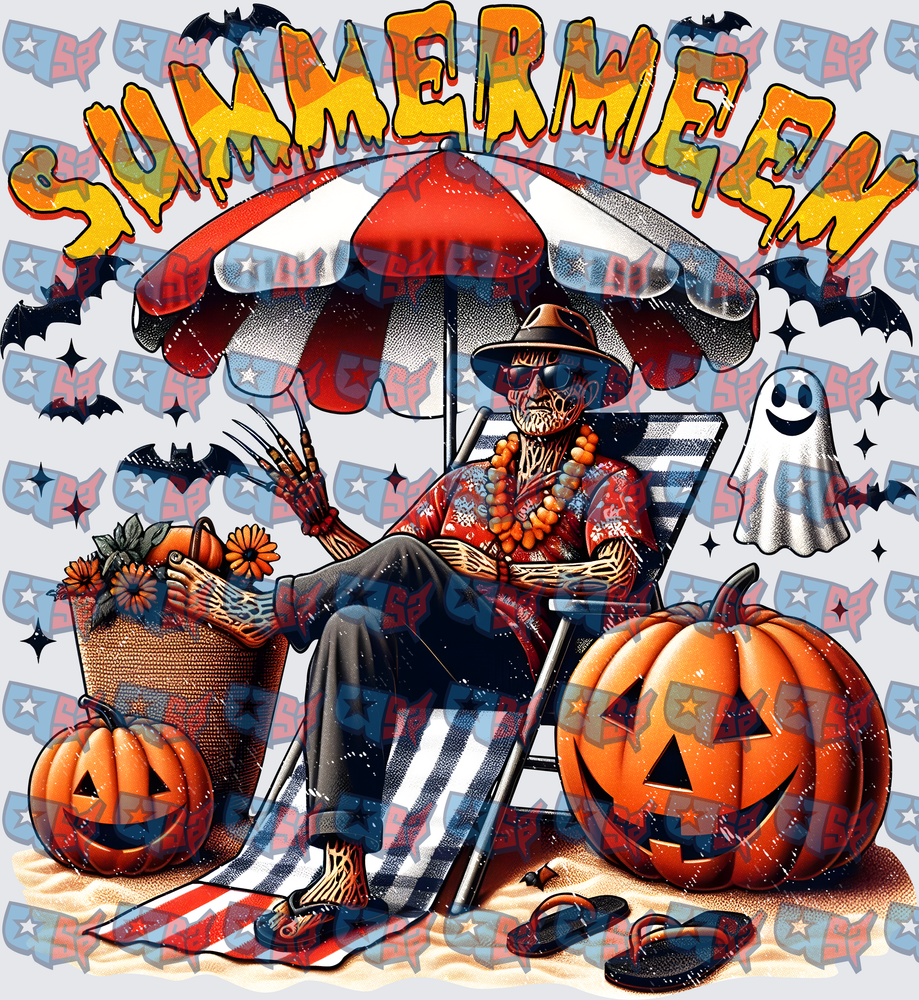 Summerween Freddy Krueger Beach Halloween Scene (DTF)