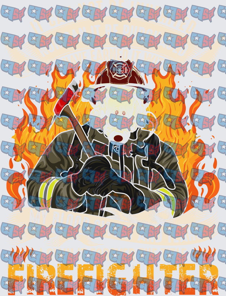 Polar Bear Firefighter With Axe Flames (DTF)