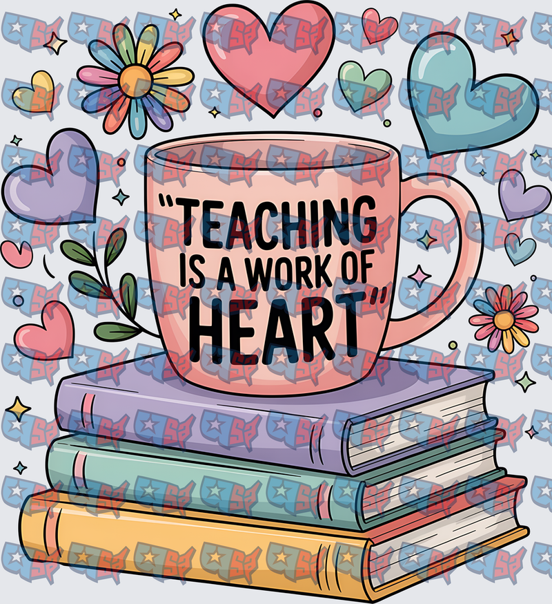 Teaching Is A Work Of Heart Mug And Books (DTF)