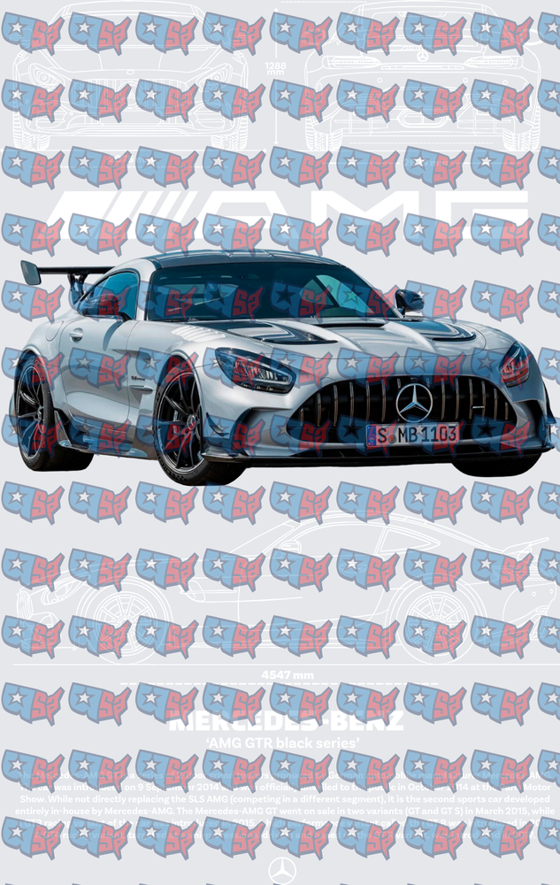 Silver AMG GTR Black Series Sports Car Graphic (DTF)