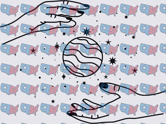 Hands Holding Mystical Planet with Stars (DTF)