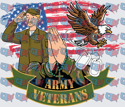Army Veterans Saluting Soldier Eagle Praying Hands Flag (DTF)