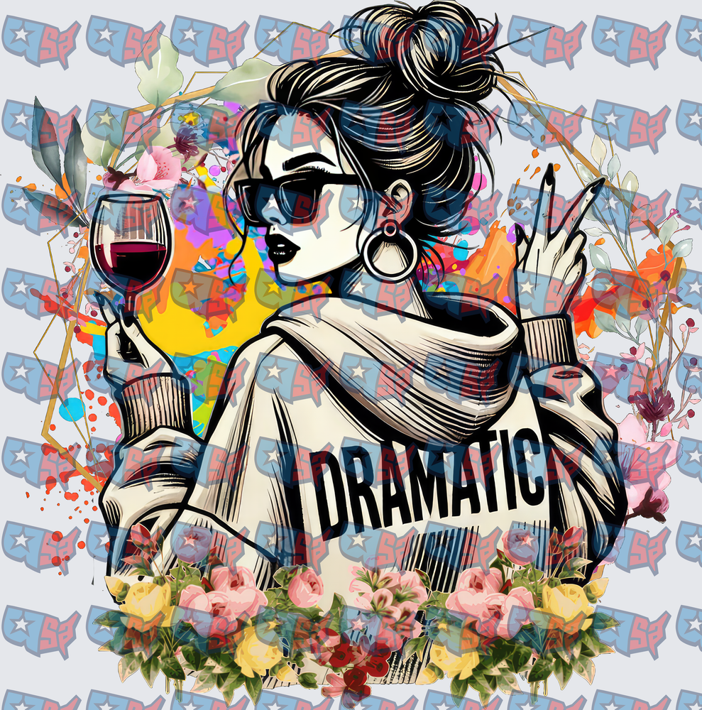 Dramatic Messy Bun Woman Wine Floral (DTF)