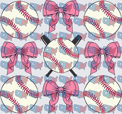 Coquette Pink Bow Baseball Crossed Bats Pattern (DTF)