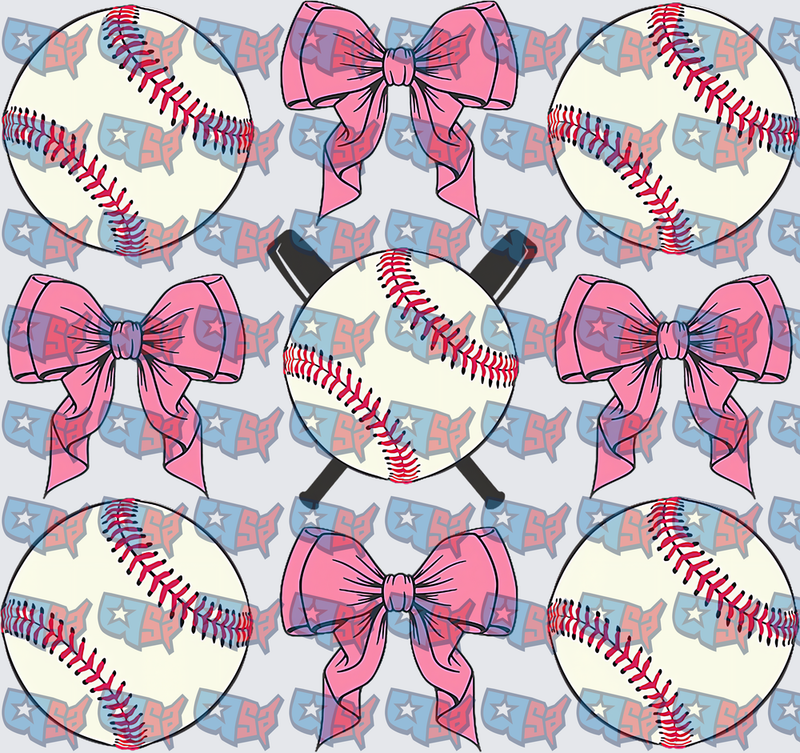 Coquette Pink Bow Baseball Crossed Bats Pattern (DTF)