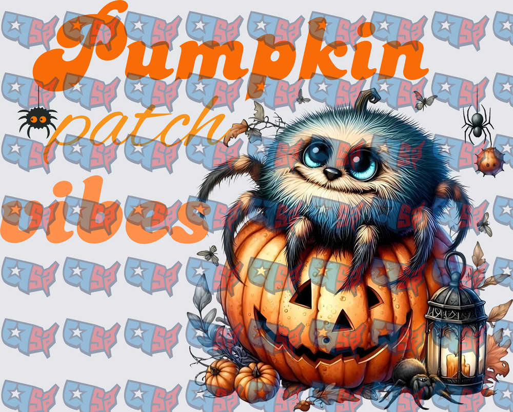 Pumpkin Patch Vibes Cute Fuzzy Spider Jack-O-Lantern (DTF)
