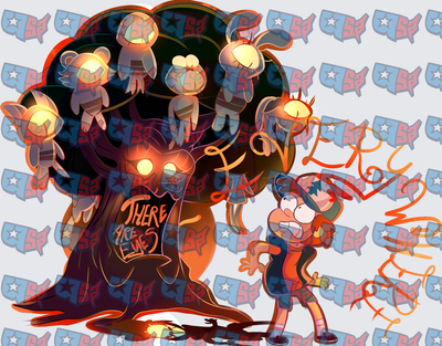 Scared Boy Haunted Glowing Eyes Tree Creatures (DTF)