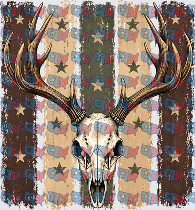Whitetail Deer Skull Antlers Distressed American Flag (DTF)