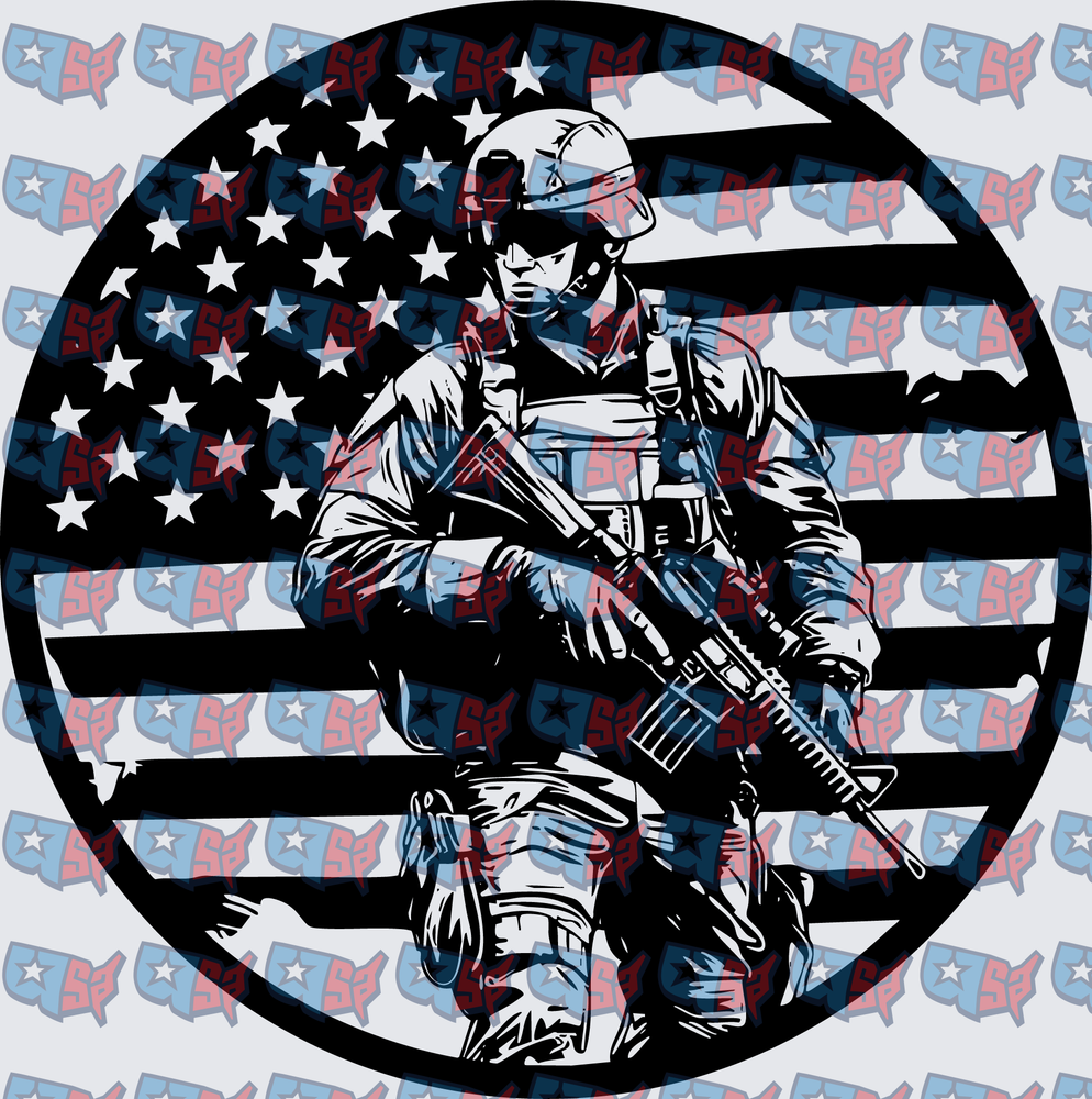 Armed Soldier American Flag Circle Patch (DTF)