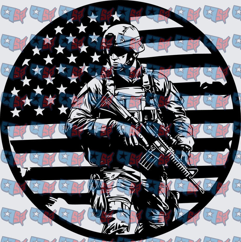 Armed Soldier American Flag Circle Patch (DTF)