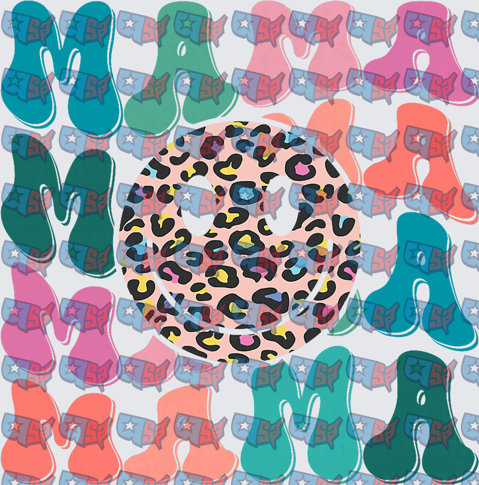 Colorful Retro Mama Letters Leopard Print Circle (DTF)