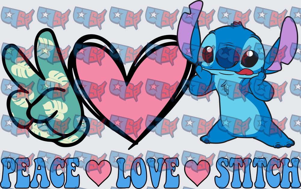 Peace Love Stitch Blue Alien Character Design (DTF)