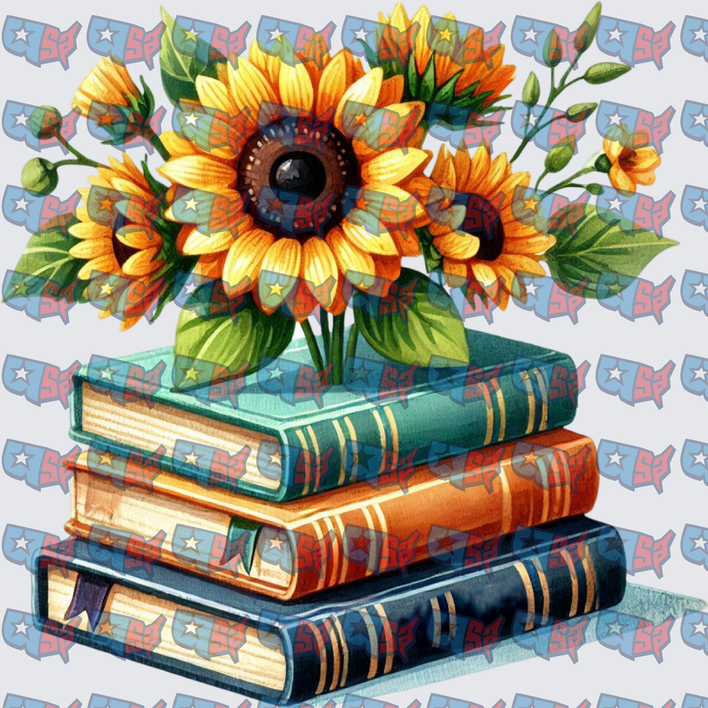 Sunflowers Bouquet Stacked Vintage Books (DTF)