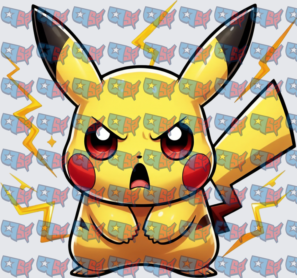 Angry Yellow Electric Mouse Lightning Bolts (DTF)