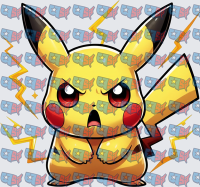 Angry Yellow Electric Mouse Lightning Bolts (DTF)