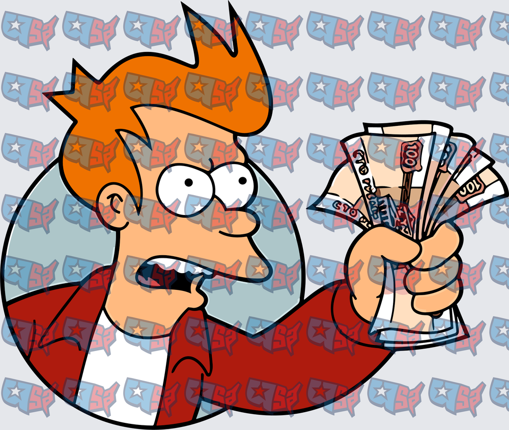 Futuristic Redhead Cartoon Guy Holding Cash Fan (DTF)