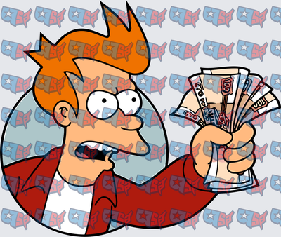 Futuristic Redhead Cartoon Guy Holding Cash Fan (DTF)