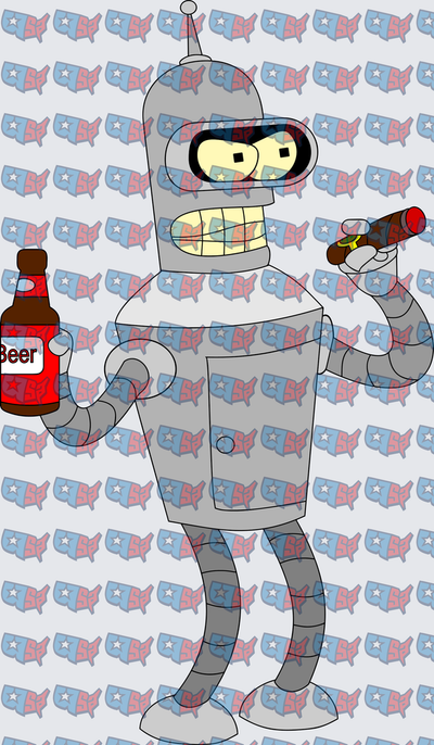 Sarcastic Robot Holding Beer Bottle and Cigar (DTF)