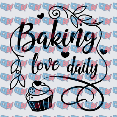 Baking Love Daily Cupcake Floral Script Design (DTF)