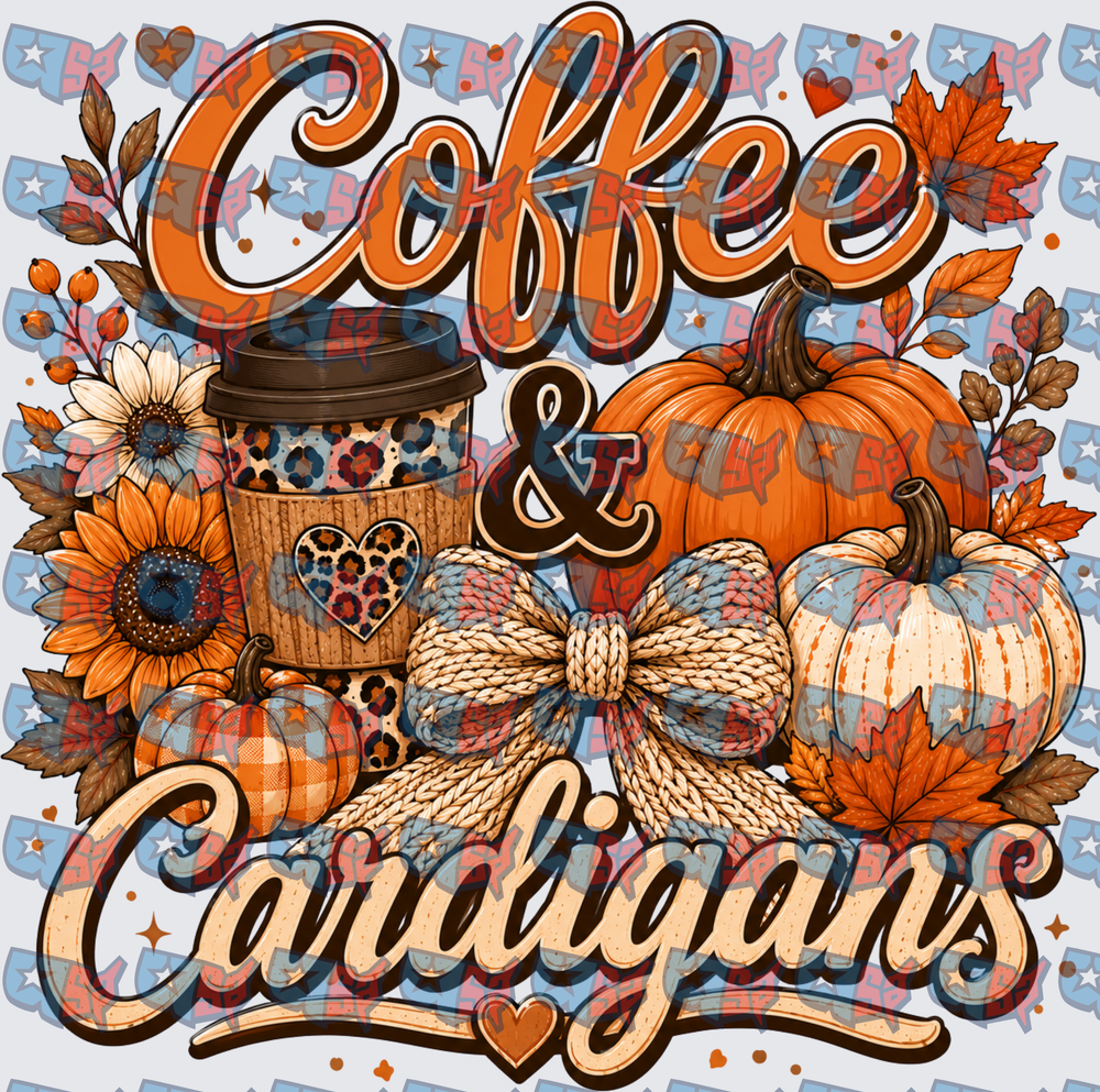 Coffee & Cardigans Fall Pumpkin Leopard Cup Bow (DTF)