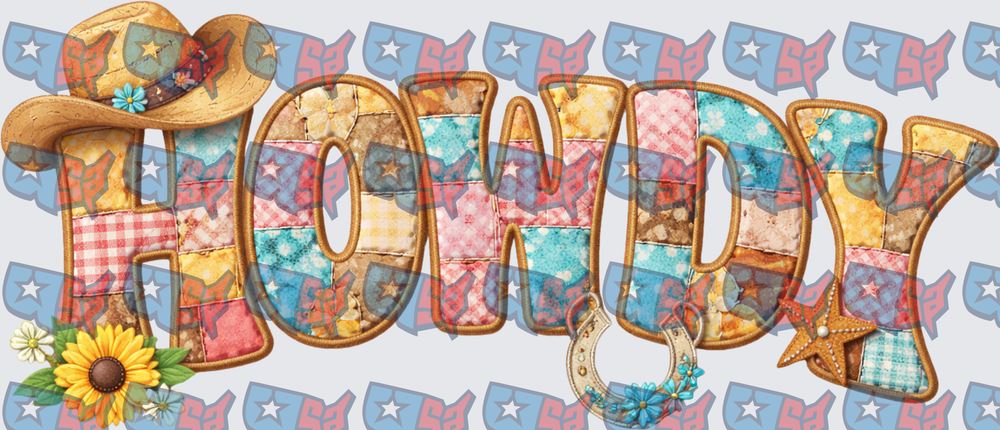 Howdy Patchwork Quilt Western Cowboy Hat Design (DTF)