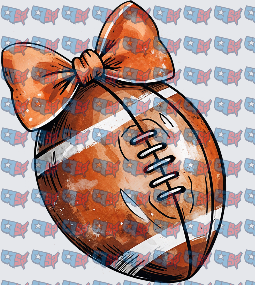 Watercolor Football With Orange Bow (DTF)