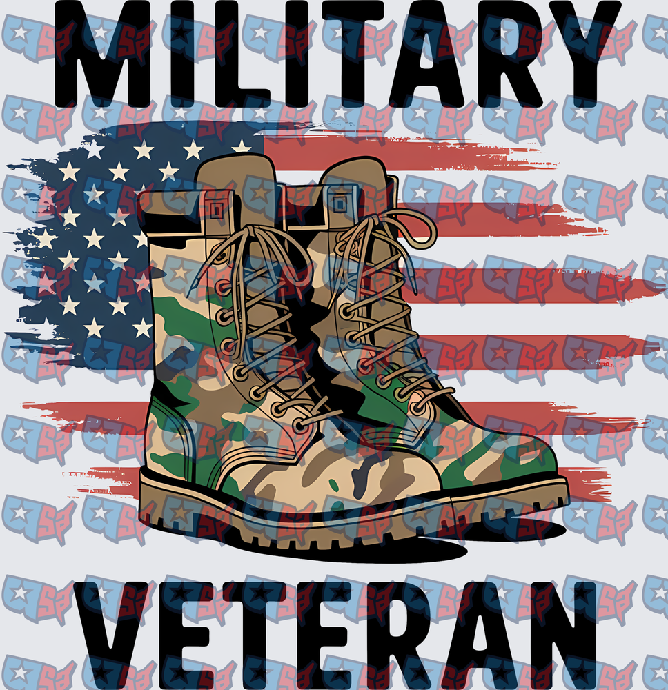 Military Veteran Camo Combat Boots American Flag (DTF)