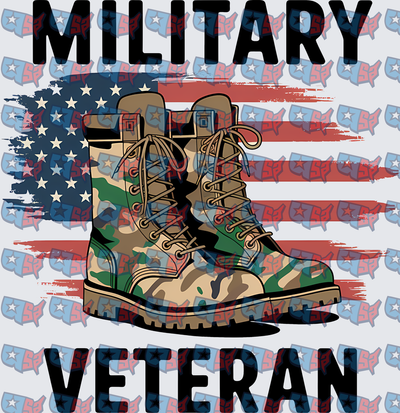 Military Veteran Camo Combat Boots American Flag (DTF)