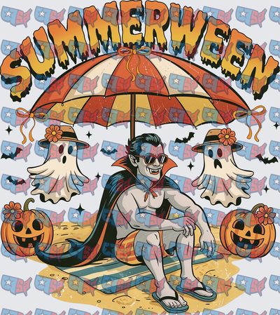 Summerween Vampire Beach Ghosts Pumpkins (DTF)