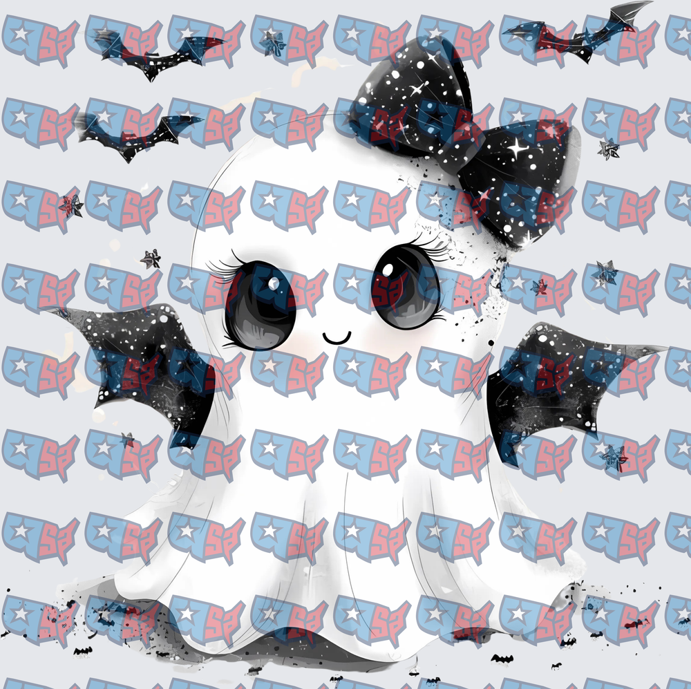 Cute Kawaii Ghost Girl With Galaxy Bat Wings Bow (DTF)