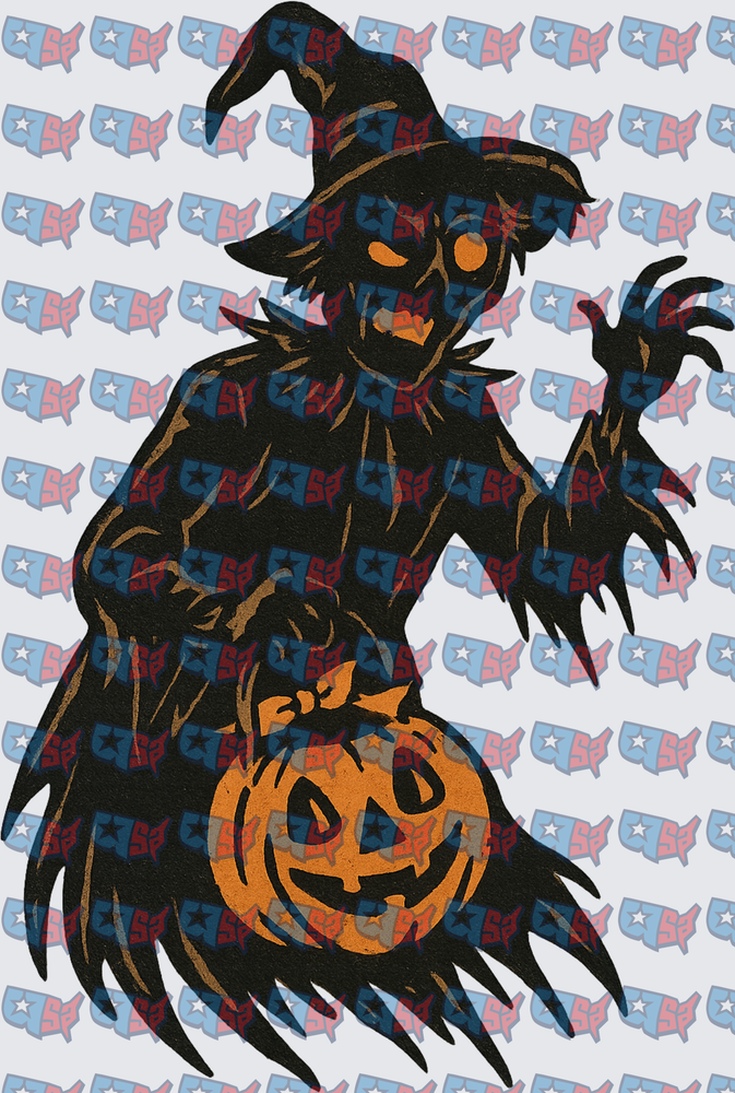 Spooky Witch Scarecrow Holding Jack-O-Lantern (DTF)