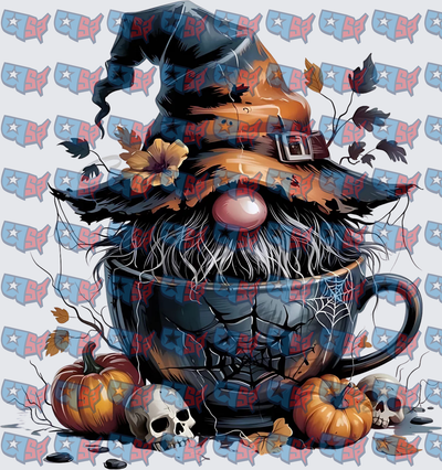 Halloween Witch Gnome In Coffee Cup With Pumpkins (DTF)
