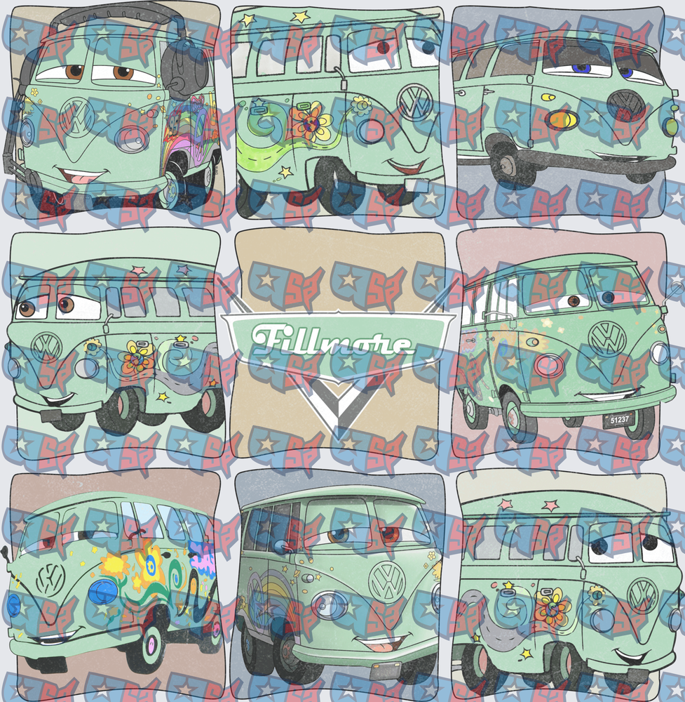 Fillmore VW Hippie Bus Cars Multi-Panel Collage (DTF)
