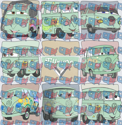 Fillmore VW Hippie Bus Cars Multi-Panel Collage (DTF)