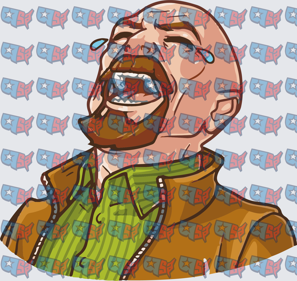 Bald Bearded Man Crying Laughing Cartoon (DTF)