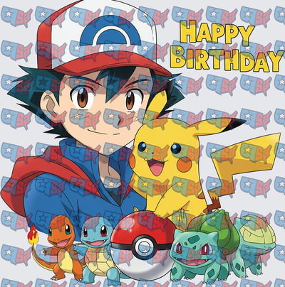 Ash Ketchum Pikachu Starter Pokemon Happy Birthday (DTF)