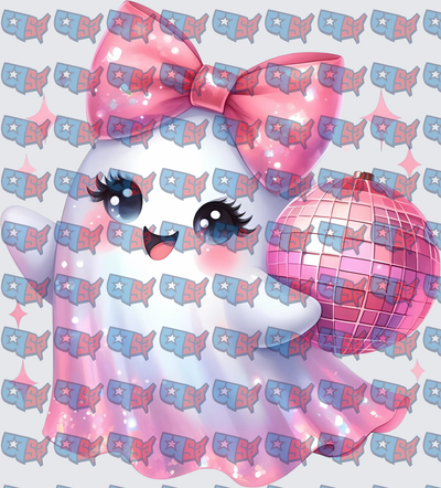 Cute Ghost Pink Bow Disco Ball Glam (DTF)