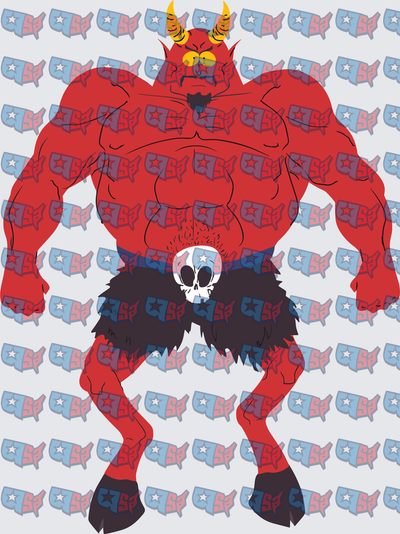 Muscular Red Devil With Yellow Horns And Skull Belt (DTF)