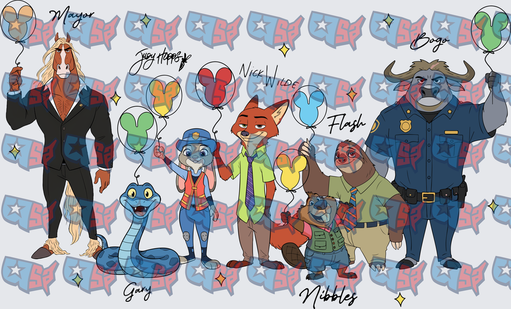 Zootopia Character Group with Mickey Balloons (DTF)