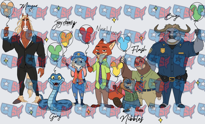 Zootopia Character Group with Mickey Balloons (DTF)