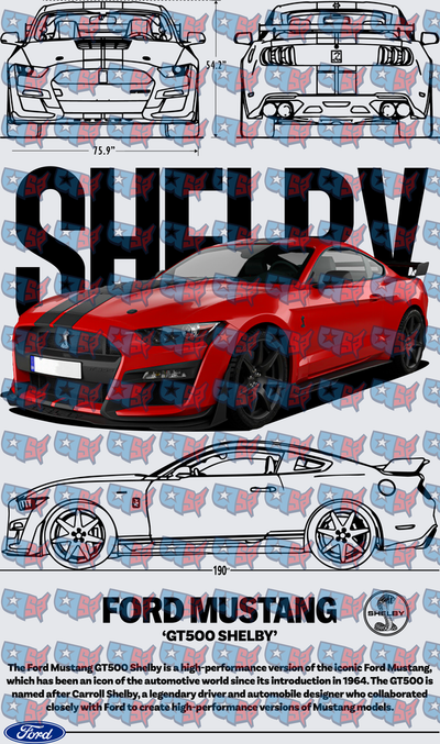 Red American Muscle Car Blueprint Multi-View Design (DTF)