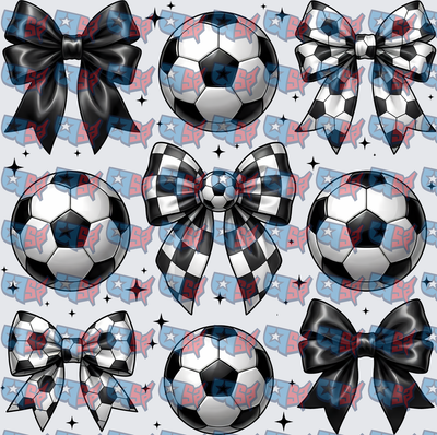 Soccer Balls and Bows Black White Checkered Pattern (DTF)