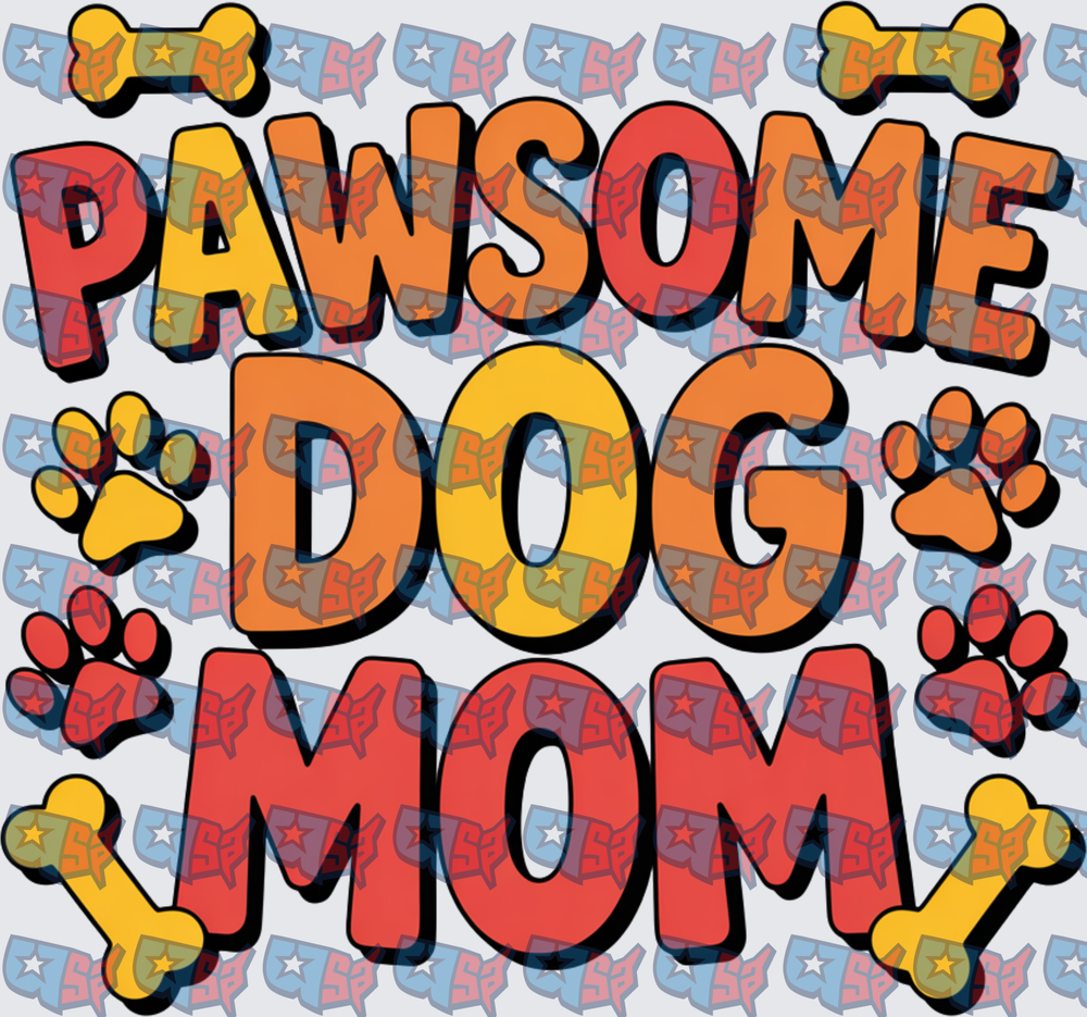 Pawsome Dog Mom Paw Prints Bones Graphic (DTF)