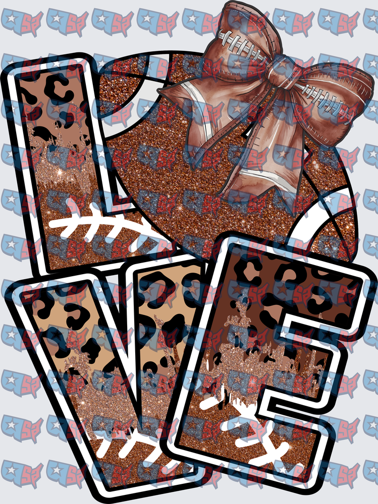 LOVE Football Leopard Glitter Bow Letters (DTF)